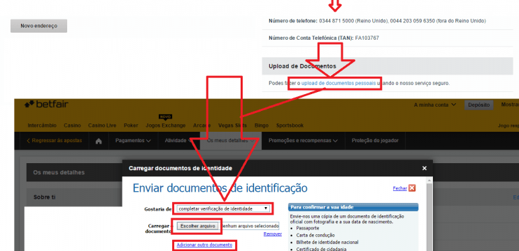 Documentos enviados para betfair